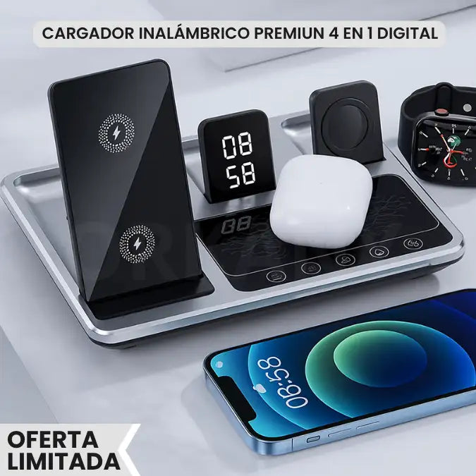Cargador inalámbrico premium  4 en 1 digital