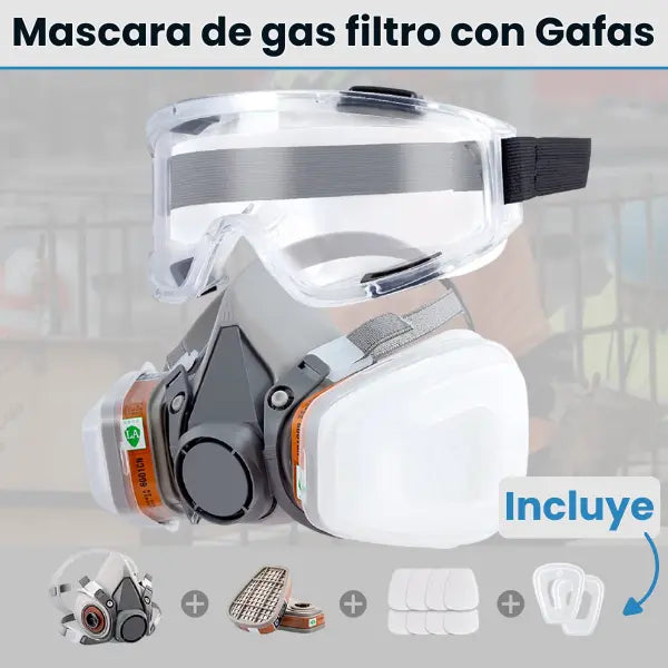 mascara de gas filtro con gafas